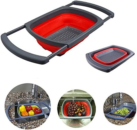 Multi-purpose Collapsible Colander/Strainer/Dish Drying Rack, NLEADER Kitchen Silicone Plastic Sink Basket - Washing Dishes Vegetable Fruit 3.8L, Heat-resistant (Red)