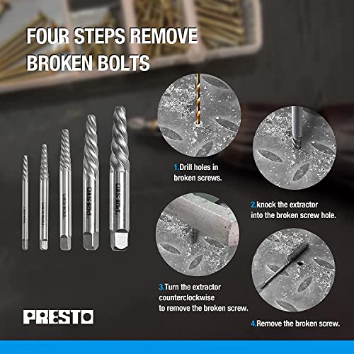 PRESTO Screw Extractor Set Damaged Screw Broken Bolt Extractor Kit