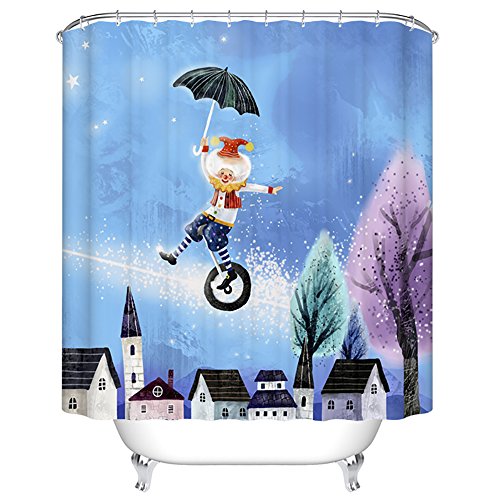 ChezMax Jumping Clown under the Stars Waterproof Fabric Shower Curtain