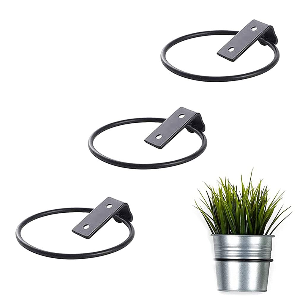 ZhengZ Flower Pot Holder Ring Wall Mounted Set of 3 Wall Planter Hooks Iron Black Folding Holder Hanging Railing Planter Flower Pot Holder Operating Holder (Size: 6 Inch)