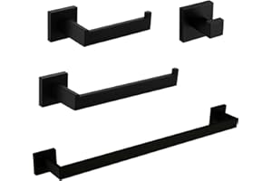 VELIMAX Premium Stainless Steel 4 Pieces Bathroom Hardware Accessories Set Wall Mounted Towel Bar Set, Matte Black, 24-Inch