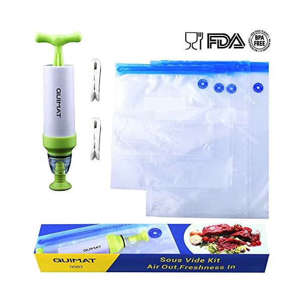 Vacuum-Food-Sealer-Quimat-Sous-Vide-Bags-Kit-1-Hand-Pump-5-Sous-Vide-Bags-2-Sleaing-Clip-Anova-Cookers-Food-Sealer-Valve-System-Vacuum-Sealer-Bags-Food-Saver-Storage-Bags-Sealed-Reusable-Easy-to-Use Vacuum-Food-Sealer-Quimat-Sous-Vide-Bags-Kit-1-Hand-Pump-5-Sous-Vide-Bags-2-Sleaing-Clip-Anova-Cookers-Food-Sealer-Valve-System-Vacuum-Sealer-Bags-Food-Saver-Storage-Bags-Sealed-Reusable-Easy-to-Use