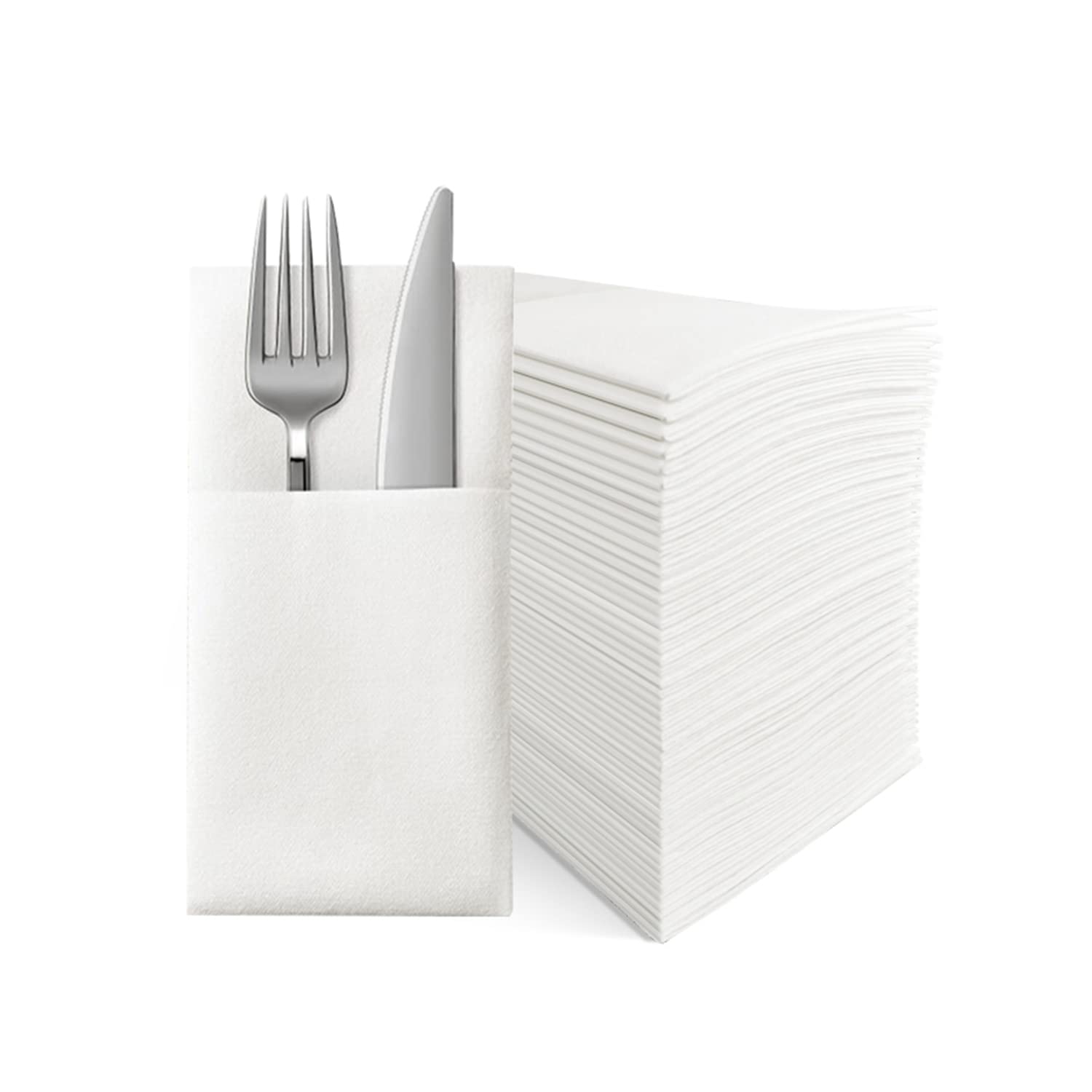 JINYUDOME Pocket Napkins,Wedding Party Linen Feel White Napkin,Table Napkins,40×40cm,Pack of 100. ﻿