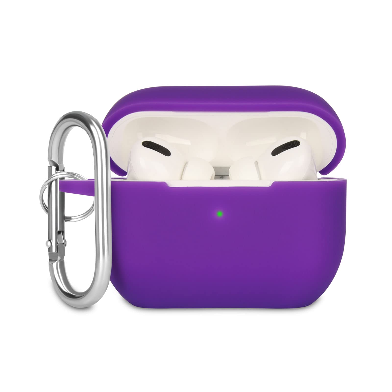 KOKOKA Case Cover Compatible with Airpods Pro, Soft Silicone Skin Case Cover Shock-Absorbing Protective Case for Airpods Pro 2019 with Carabiner, Front LED Visible, Purple