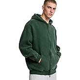 JUDHGGX Mens Oversized Zip Up Hoodie Women Acid Wash Hoodie Heavyweight Fleece Full Zipper Vintage Sweatshirt
