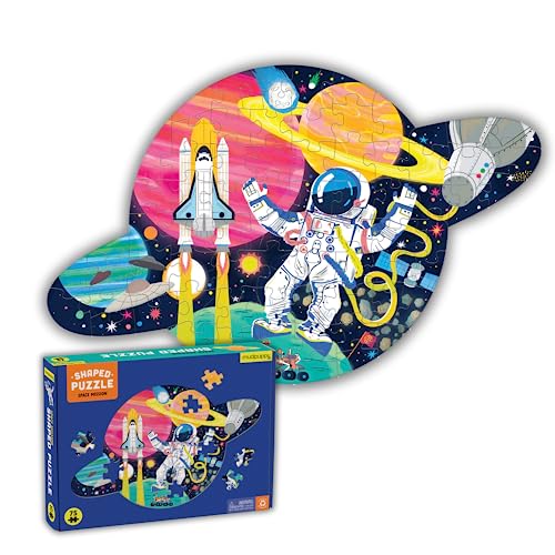Mudpuppy Space Mission – 75 Piece Unique Saturn Shaped Scene Puzzle with Colorful and Fun Illustrations of Space Life for Children Ages 5 and Up