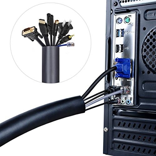 Cable DIY Management Sleeve Cord Fireproof Cable Bundled Durable and Flexible Wire Hider Concealer Organizer Wrap Cover for TV / PC Computer / Home Theater Office Black and Silver Reversible 2m