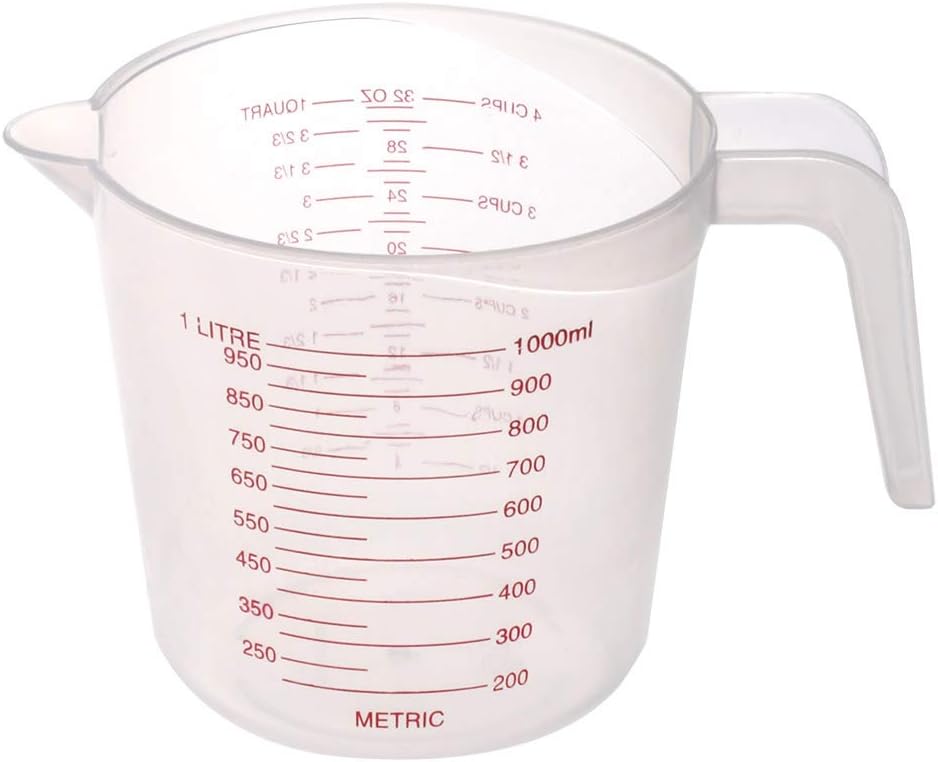 OurLeeme Clear Plastic 1L Measuring Jug Cup 1000ml Container Graduated