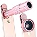 Camera Lens Kit,WMTGUBU 4 in 1 HD Universal Clip-On Phone 18X Optical Zoom Telephoto Lens+15X Super Macro Lens+0.6X Wide Angle Lens Tripod Phone Samsung Tablet PC Laptops (Rosegold)