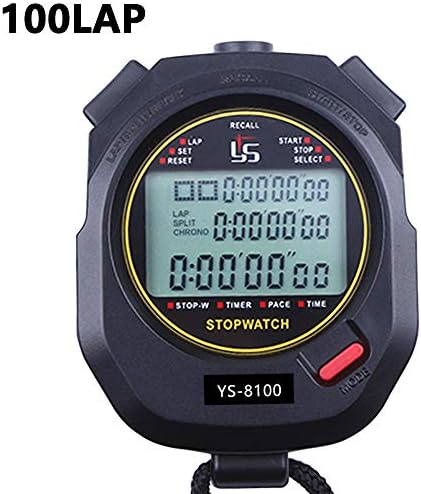 PULIVIA Stopwatch 10 30 100 Lap Split Memory Digital Stopwatch Countdown Timer 12/24 Hour Clock Alarm Calendar with Pace Mode 3 Rows Display Large Screen Water Resistant Battery Included for Sports