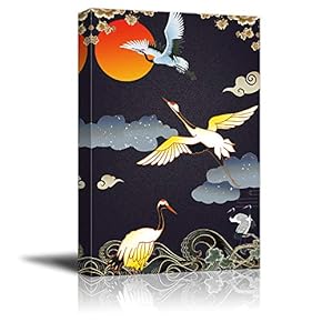 Canvas Wall Art Chinese Traditional Lucky Crane Painting Artwork for Home Prints Framed - 12x18 inches