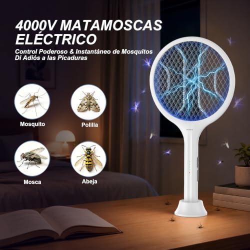 Toolviann 2 in 1 4000V Electric Mosquito Killer USB C Rechargeable 1800mAh for Home, Office and Outdoor