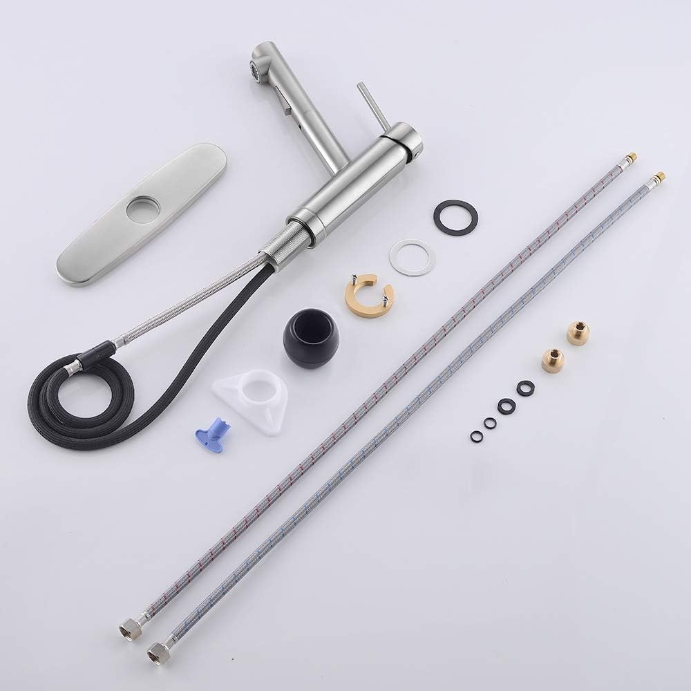 Pull Out Kitchen Sink Faucet in Brush Nickel, cUPC Certified Sink Bar Faucet Single Hole, Prep Sink Faucet with Sprayer in Brushed Nickel - - 