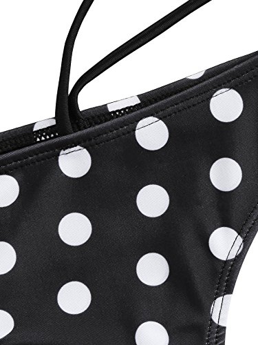 SOLYHUX Women's Sexy Halter Wrap Knotted Back Bikini Set Swimsuit Polka Dot S
