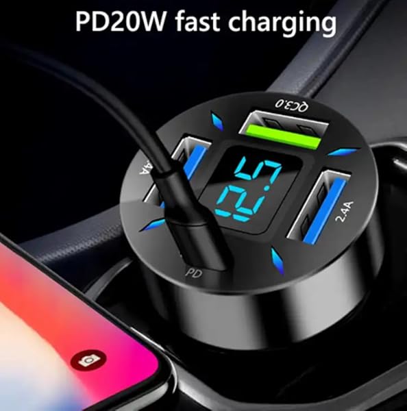 RDRKR 66W 4-PORT CAR CHARGER – PD & QC 3.0 FAST CHARGING CIGARETTE LIGHTER ADAPTER, DUAL TYPE-C + DUAL TYPE-A PORTS COMPATIBLE WITH IPHONE, ANDROID & TABLETS