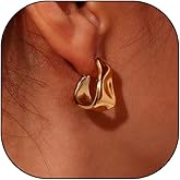 Silver Plated Irregular Hammered Stud Earrings for Women,Chunky Geometry High Polish Statement Dangly Earrings,Trendy Christmas Party Jewelry Gifts