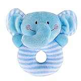 Gogoboi Fluff Animal Hand Rattle Toys for Baby 0-1 Years (Blue elephant)