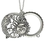 Antiqued Silvertone Celestial Sun Moon Flip Top Magnifier Pendant Necklace