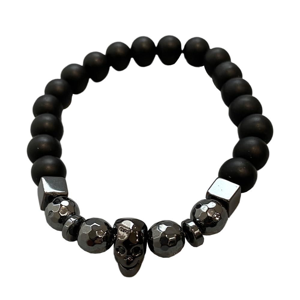 VIE Skull Bracelet, Hematite, Metalic Black and Gold Finish