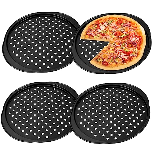 HOMOBABE 4Pcs Nonstick Carbon Steel Pizza Pans with Holes Safe Bakeware for Homemade Pizza Baking for Kitchen Home and Restaurant Use