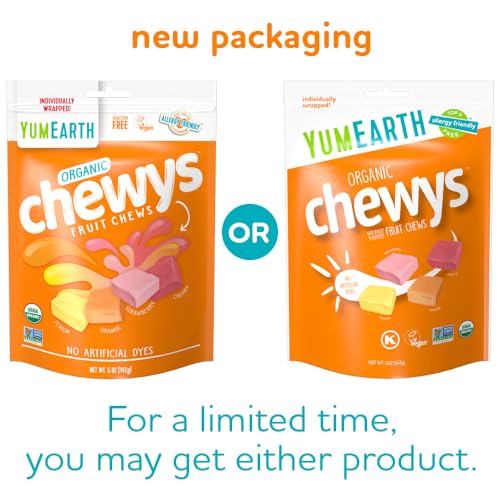 YUMEARTH ORGANIC FRUIT CHEWS – FRUIT FLAVORED CANDY CHEWS, NO DYE, ALLERGY FRIENDLY, GLUTEN FREE, NON-GMO, VEGAN CANDY WITH NO ARTIFICIAL DYES, 5 OUNCE