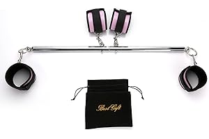 SOVYIME Black Adjustable Spreader Bar Set with 4 Adjustable PU Pink Straps Sports Training Fitness Gear Home Indoor Gyms