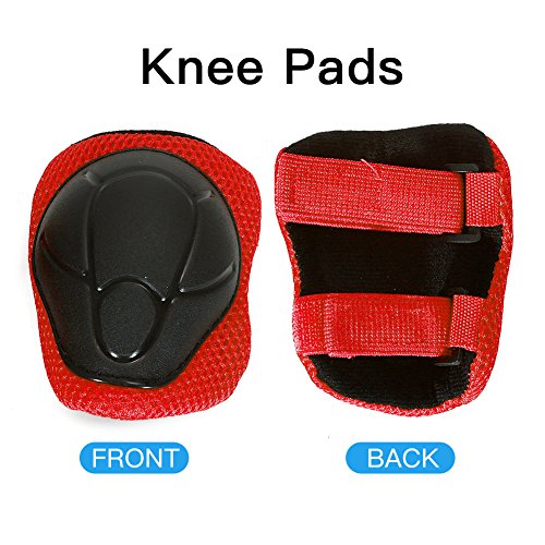 Yooan Sports Protective Gear Safety Pad Safeguard (Knee Elbow Wrist) Support Pad Set Equipment for Kids Roller Bicycle Bike Skateboard Protector Guards Pads-Red