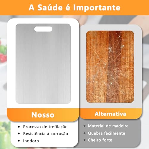 Kit 3 Tabua de Corte Inox, Tábua de Corte de Aço Inoxidável para Cozinha, Tabua de Carne Inox Dupla Face, Adequada para Separar Carne e Vegetais, Utensílios de Cozinha Essenciais