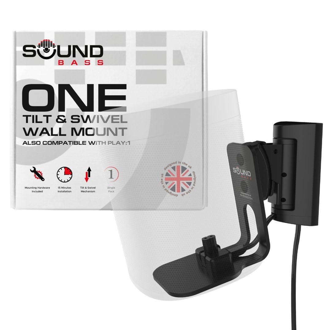 Sound Bass ONE Wall Mount Bracket, Tilt and Swivel, Black, Single (1pc), Compatible with ONE, ONE Gen 2, ONE SL & Play:1, Effortless Installation, Includes Mounting Kit