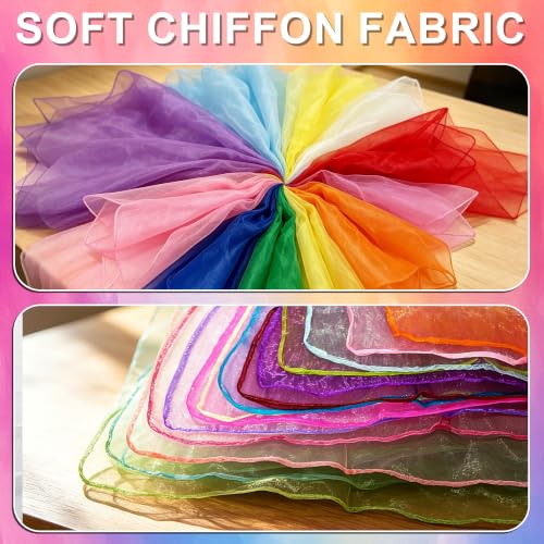 36 Pieces Juggling Handkerchiefs 60 x 60 cm Colourful Chiffon for Children, Coloured Handkerchiefs Scarves Garden Show, for Nursery and Circus Shows