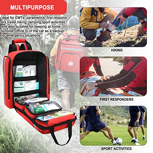3DTengkit Emergency Medical Backpack Empty First Aid Bag with Reflective, Large Capacity Medical Backpack (Bag Only) (Red)
