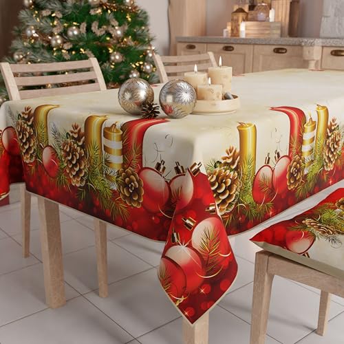 PETTI Artigiani Italiani - Christmas Tablecloth Stain Resistant Rectangular Table Cover for Kitchen, Candles Design, 140x300 cm, 100% Made in Italy