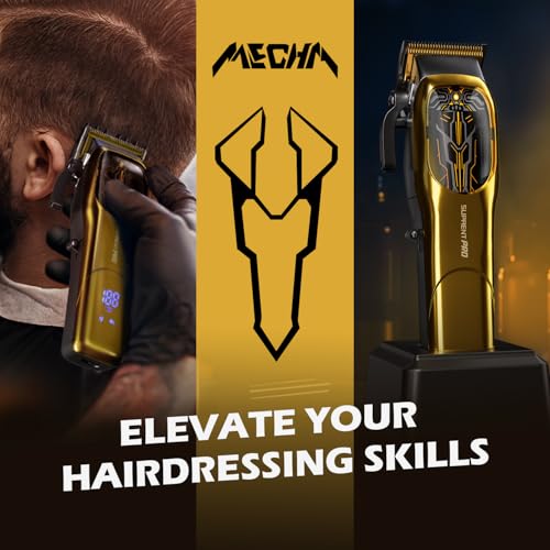 SUPRENT Men's Hair Clippers, Professional Cordless Hair Clippers with Adjustable Taper Lever and Ceramic Blade, Rechargeable, LED Display (Gold)