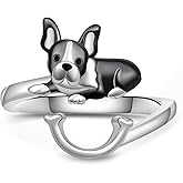Daixiya Boston Terrier Rings 925 Sterling Silver Dog Rings Cute Boston Terrier Jewelry Gifts for Women