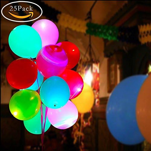 25 PCS 12” LED Light Up Balloons Glow in the Dark Balloons Mixed Color for Birthday Wedding and Theme Party Decorations
