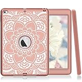 iPad Air 2 Case, iPad A1566/A1567 Case, Hocase Shock Absorbent Hybrid Dual Layer Hard Rubber Protective Case with Cute Mandala Floral Print for Apple iPad Air 2nd Generation (2014) - Rose Gold
