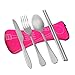 Wayber 4 Pcs Portable Stainless Steel Camping Flatware Set (Knife Fork Spoon Chopsticks) with Lightweight Soft Neoprene Case, Eco-Friendly Ideal for Traveling/Party/Business Trip/Office (Pink)
