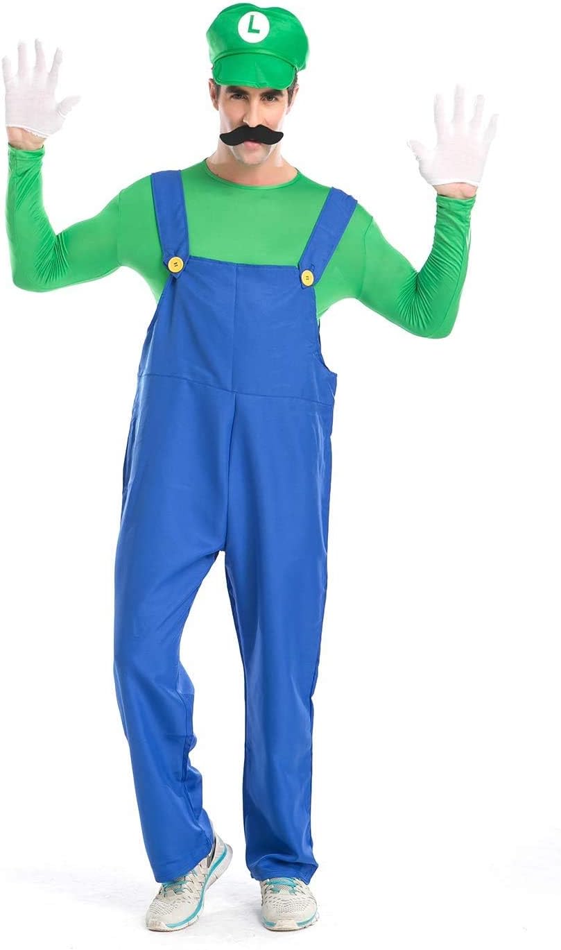 Minetom Super Mario Costume, Mario Halloween Costume for Halloween Christmas Party Cosplay(Green, L): Clothing