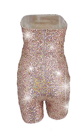 Ohvera Women's Sexy Kylie Brithday Muti Color Bling Sequined Strapless Playsuit Jumpsuit Romper Pink Large - Thumbnail 4