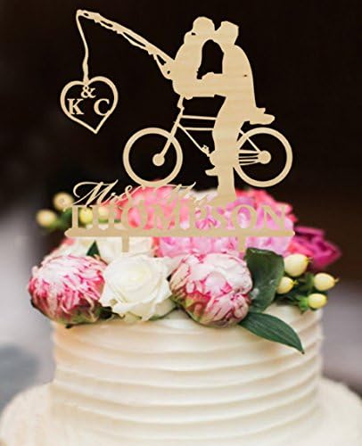 Unique Couples Play Golf Wedding Cake Toppers Mr and Mrs Personalized Last Name with Heart Party Cake Decorations Rustic Wood