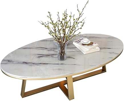Amazon De Wohnzimmer Couchtisch Weiss Marmor Platte Oval L Moderne Beistelltisch Hochglanz Glastisch
