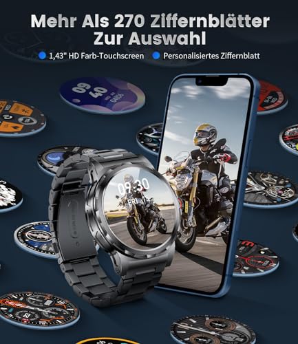 LIGE Men's Smart Watch, 1.43 Inches AMOLED for Android iOS, Black | HD-AMOLED Display, Bluetooth Calls, Health Tracking, 120+ Sports, IP68, 7 Days Battery Life, Custom Dials