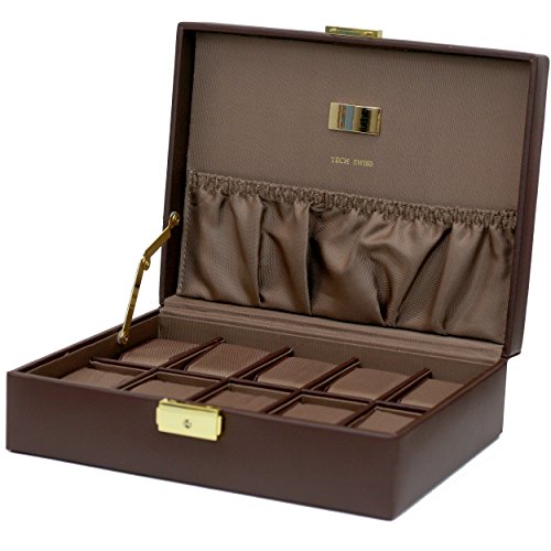 Watch Box Storage Case Leather For 10 Watches With Lined Pocket (Brown / Brown) Watch Box Storage Case Leather For 10 Watches With Lined Pocket (Brown / Brown)