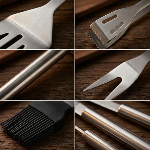 9 Piece Barbecue Tool Set - Stainless Steel BBQ Tools with Case - Complete Accessories for Barbecue, Grilling, Fireplace and Baking