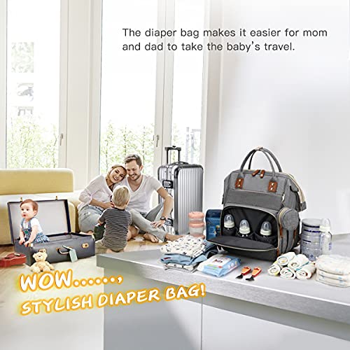 Diaper Backpack with  Changing Station,Diaper Bags Backpack,Baby Bag for Mom and Dad Large Foldable Bassinet for Baby Boy &Girl  Waterproof Travel  (grey3)