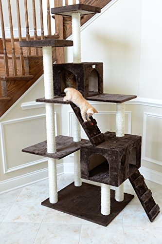GleePet GP78700623 Cat Tree with Ramp, 70-Inch, Coffee Brown
