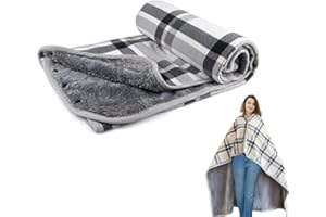 Fleece Wearable Blanket Poncho for Women: GEMGO 63 * 55" Plaid Lap Blanket Shawl Wrap Throw Cape with Buttons for Bed Desk Of