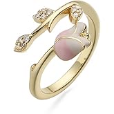 NewZenro Dainty CZ Tulip Flower Leaf Adjustable Open Ring for Women 14 Gold Plated Cute Crystal Enamel Floral Statement Stackable Finger Wrap Band Rings Comfort Fit Anniversary Wedding Jewelry