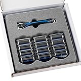 Personna Men's 5 Blade Razor with Bulk Pack of 12 Replacement Razor Cartridges and Shaving Razor Handle (Blue)