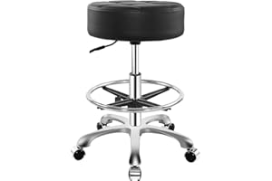 Ainilaily Rolling Stool for Shop Work Medical Tattoo Salon Lash,Heavy Duty Esthetician Hydraulic Chair Stool with Wheels (Black,with Foot Rest)
